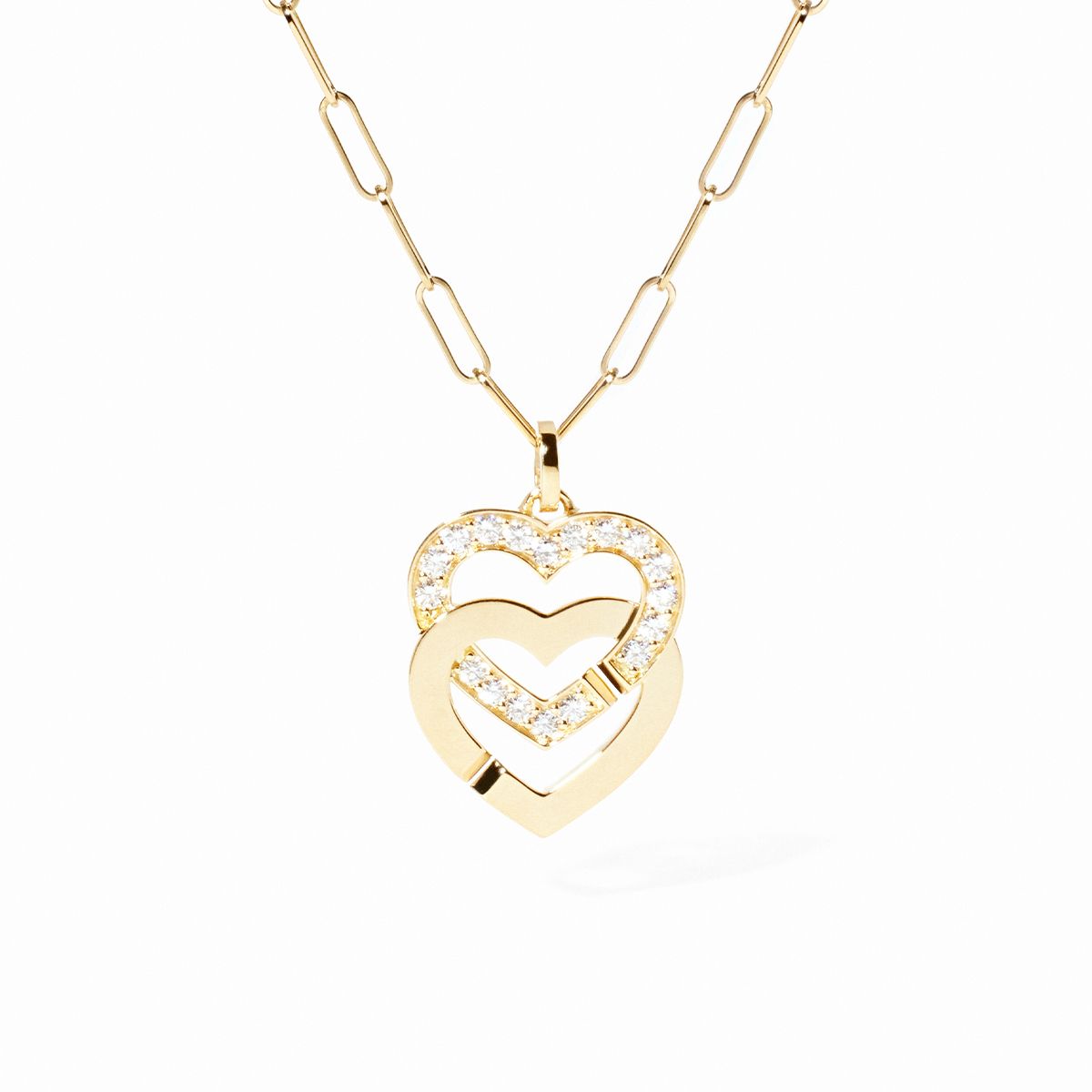 Pendentif sur chaîne Double Coeurs très grand modèle 