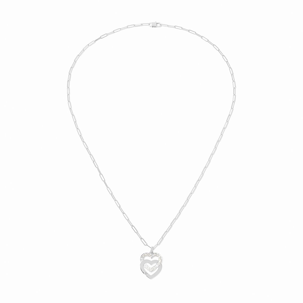 Pendentif sur chaîne Double Cœurs très grand modèle