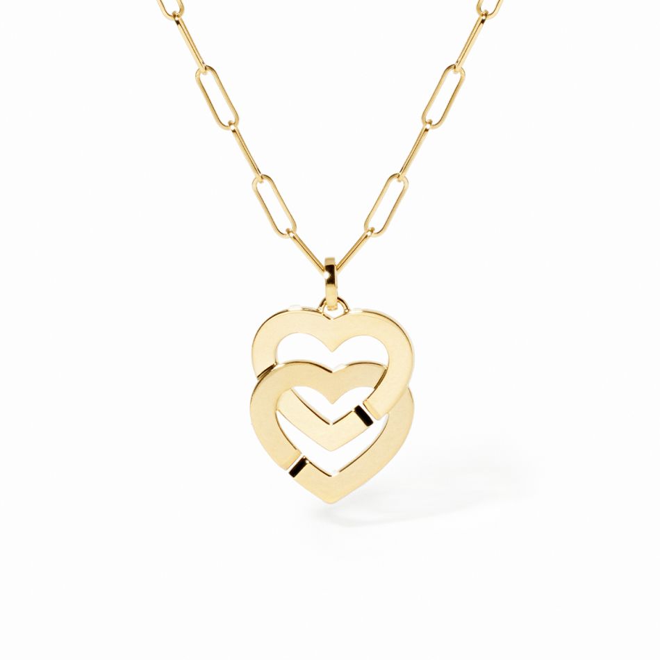 Pendentif sur chaîne Double Cœurs très grand modèle