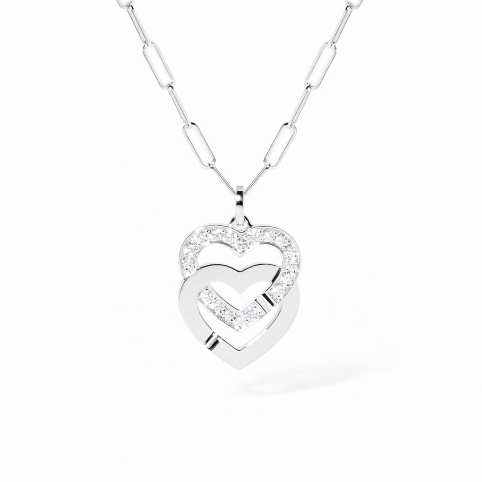 Pendentif sur chaîne Double Cœurs très grand modèle